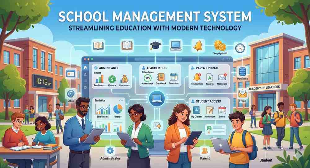 Dashboard-screenshot-of-eSchool-ERP-showing-real-time-fee-collection-graphs-and-student-attendance-percentages
