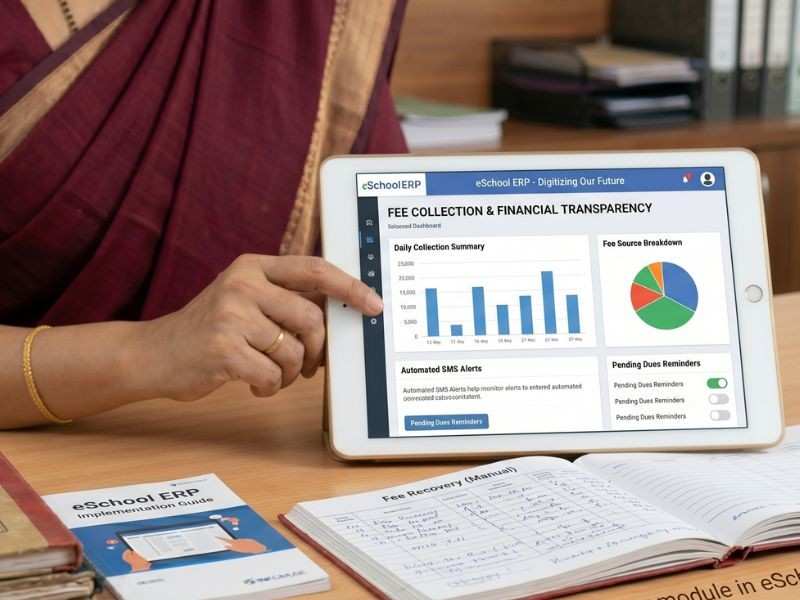 Automated fee collection and financial transparency module in eSchool ERP.