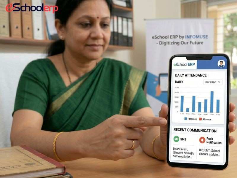 Real-time attendance tracking and parent communication on Student ERP mobile app.